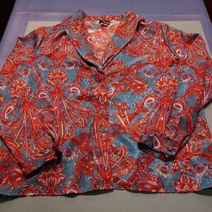 Vintage Pyke LTD Womens 12 Jewel Tone Paisley Pattern Silky feel Long Sleeve